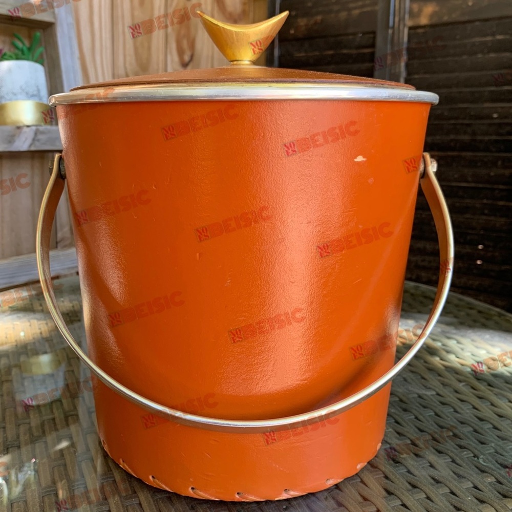 Vintage 70s Burnt Orange Ice Bucket (E)